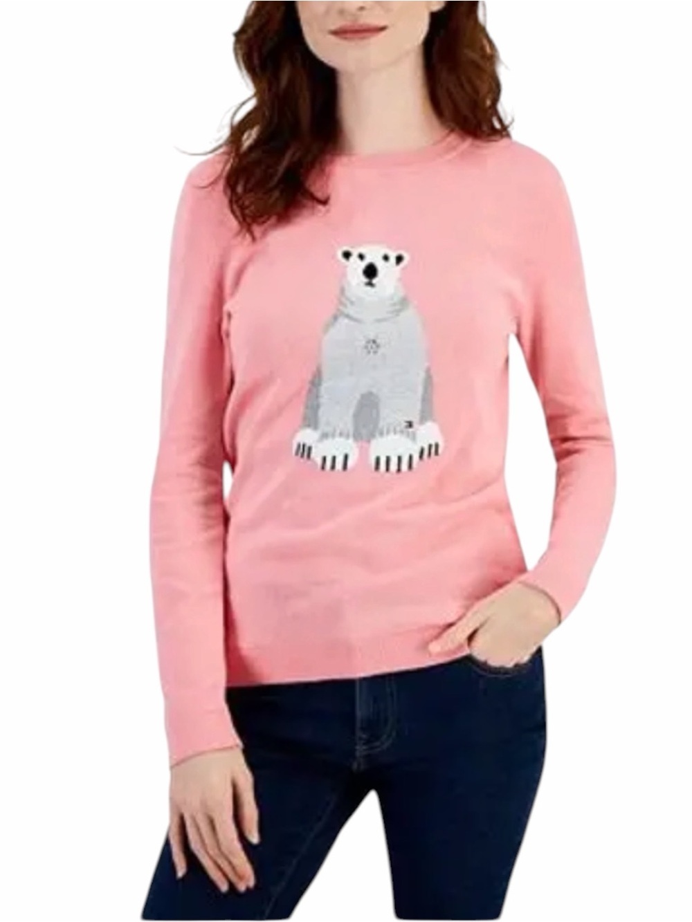 NWT Tommy Hilfiger Pink Polar Bear Crewneck Sweater Holiday Preppy XL